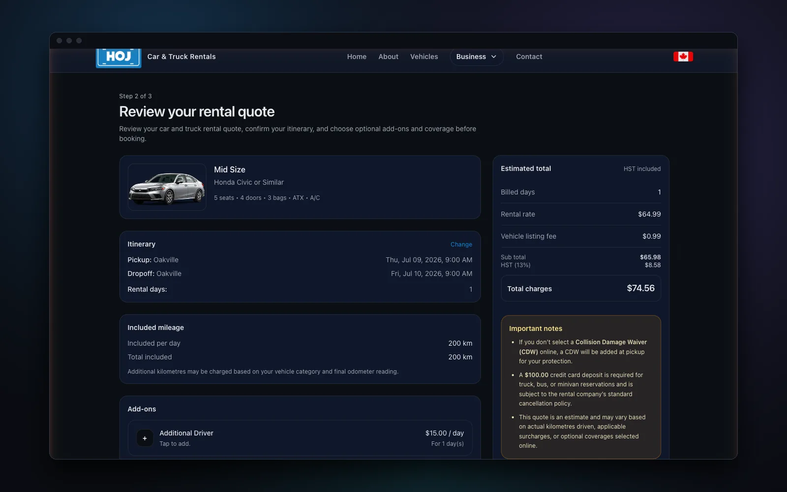 HOJ Rentals — product screenshot